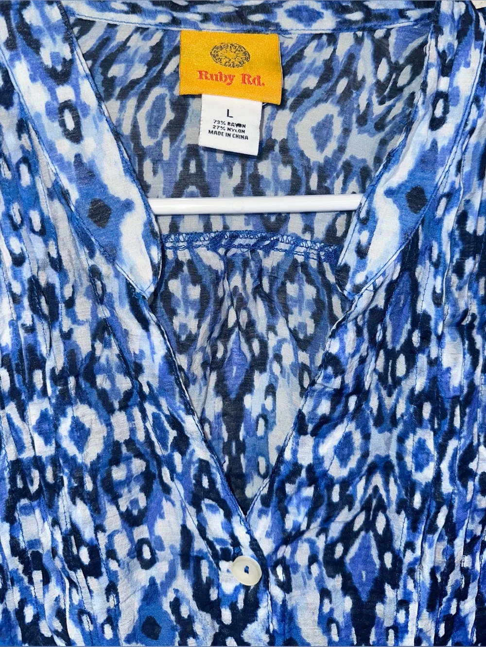 Ruby Rd. Blue Ikat Blouse - Picture 2 of 3